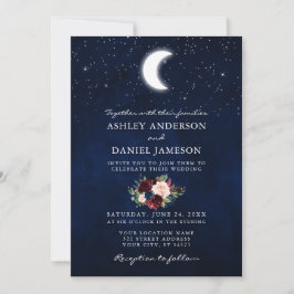 Invitation Lune céleste et étoiles Floral Photo Mariage