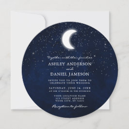 Invitation Lune céleste et étoiles Mariage rond