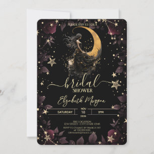 Invitation Lune céleste, Fille, Fleurs d'étoiles Shower Nupti