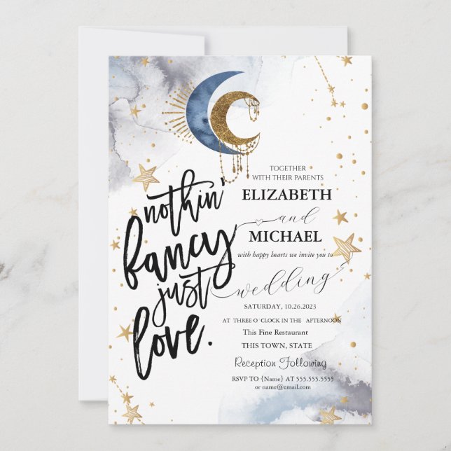 Invitation Lune céleste, Mariage d'étoiles (Devant)