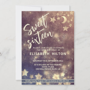 Invitation Lune céleste moderne et douce 16 étoiles