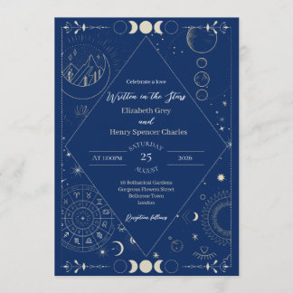 Invitation Lune céleste soleil étoiles constellations mariage