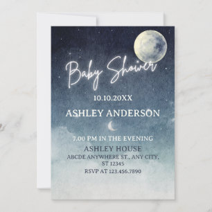 Invitation Lune ciel étoile aquarelle BABY SHOWER