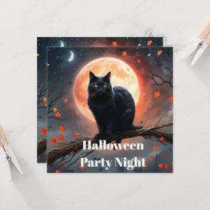 Invitation Lune de chat noir d'Halloween effrayant,