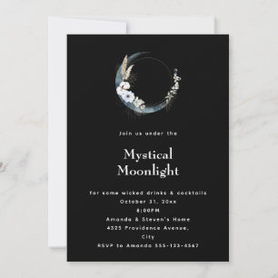 Invitation Lune de croissant bleu avec fleurs blanches Hallow
