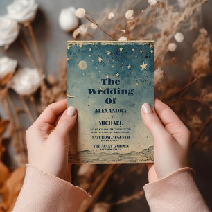 Invitation Lune de croissant bleu céleste vintage