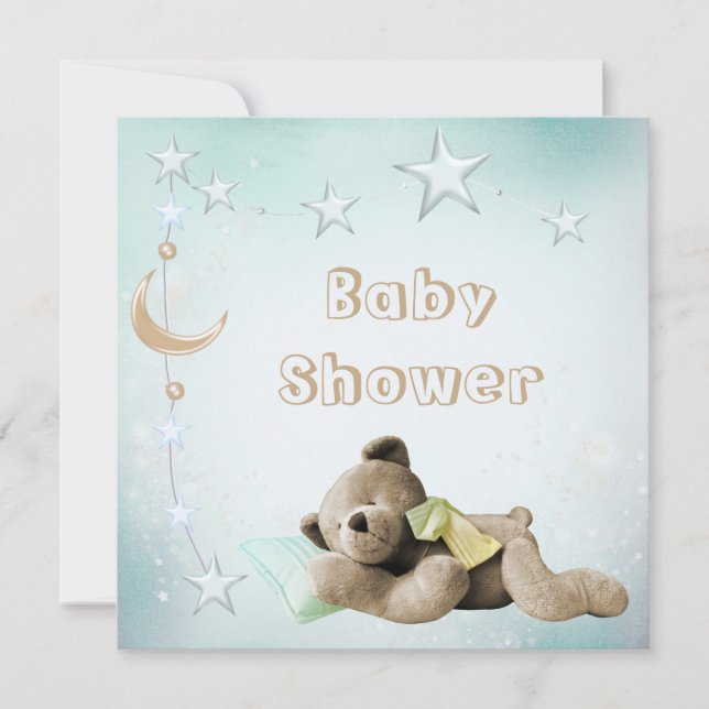 Invitation Lune de nounours de sommeil et baby shower mignons (Devant)