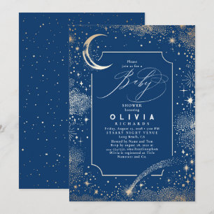 Invitation Lune de nuit étoilée Baby shower céleste mystique