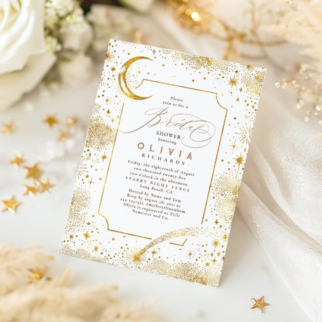 Invitation Lune de nuit étoilée Mystique Fête des mariées cél (Celestial Starry Night Bridal Shower Invitation)