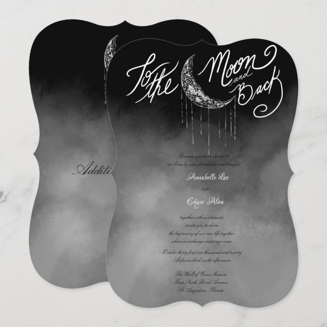 Invitation Lune et dos Argent et Ciel de nuit noir (Devant / Derrière)