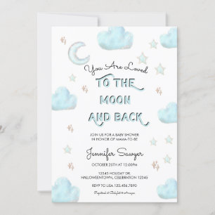 Invitation Lune et étoiles   Baby shower Aquarelle moderne