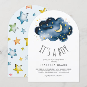 Invitation Lune et étoiles C'est un Baby shower garçon Invita