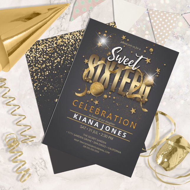 Invitation Lune et étoiles Sweet 16 Gold/Blk ID788 (Créateur téléchargé)