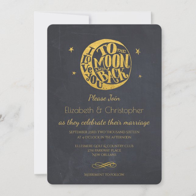Invitation Lune & Étoiles Avec Romantique Dire Mariage Invite (Devant)