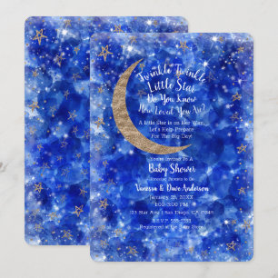 Invitation Lune Étoiles Bronze Or Bleu Fantaisiste Baby Showe