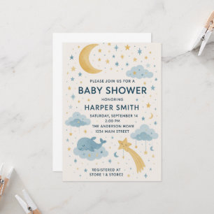 Invitation Lune, étoiles et ciel lunaire Baby shower céleste