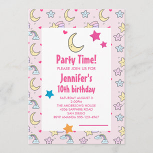 Invitation Lune, étoiles et nuages Motif fête d'anniversaire