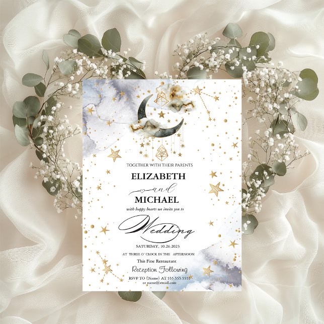 Invitation Lune étoiles or céleste  (Créateur téléchargé)