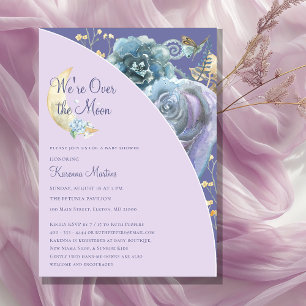 Invitation Lune fantaisiste violette pour la baby shower Over