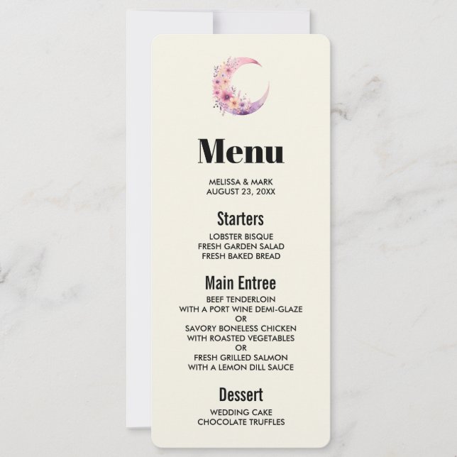 Invitation Lune rose Croissant avec de jolies fleurs (Devant)