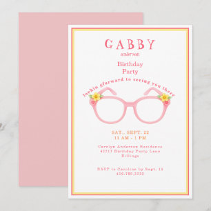 Invitation Lunettes d'anniversaire de jeune fille Rose Fête d