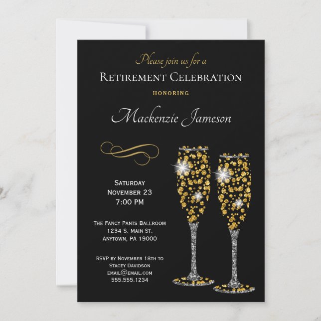 Invitation Lunettes de Champagne Black Gold Retraite Invitati (Devant)