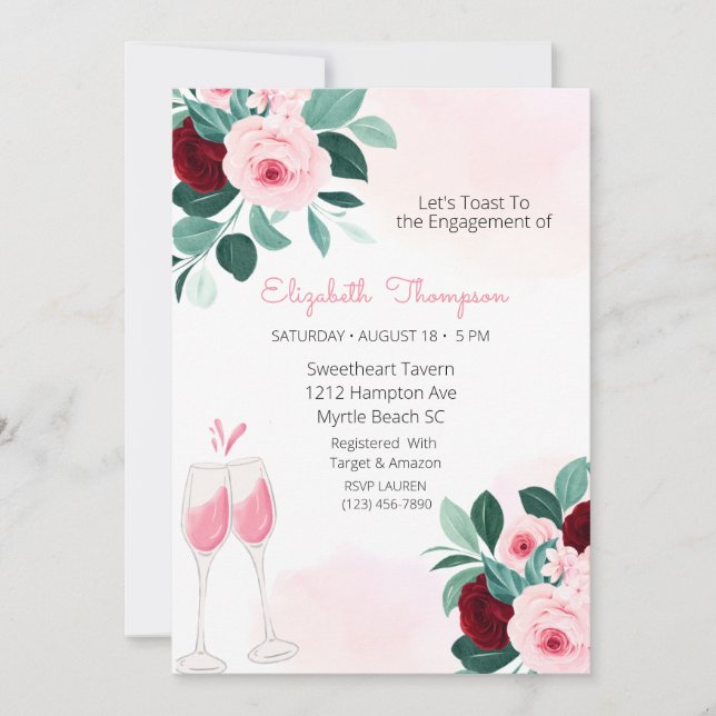 Invitation Lunettes de Champagne Toast Fête des mariées Flora (Devant)