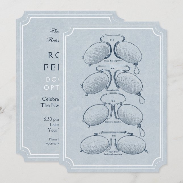 Invitation Lunettes de cru de retraite d'optométriste (Devant / Derrière)