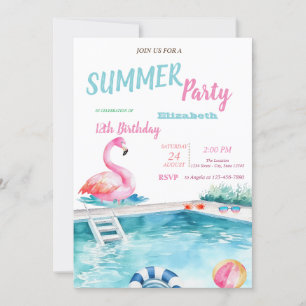 Invitation Lunettes de piscine flamants roses fête d'annivers