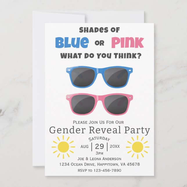 Invitation Lunettes de soleil bleu ou rose Été Sexe Révélatio (Devant)
