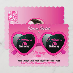 Invitation Lunettes de soleil Coeur rose chaud Anniversaire P