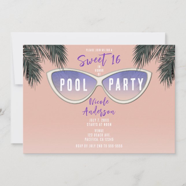 Invitation Lunettes de soleil Retro Sweet 16 Pool Party (Devant)