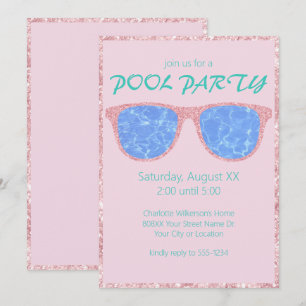 Invitation Lunettes de soleil rose pailletées pour fête au bo