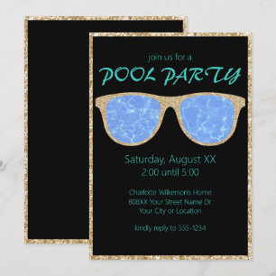 Invitation Lunettes de soleil scintillantes noires et dorées