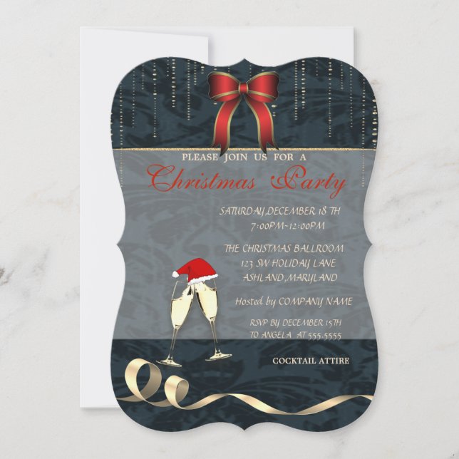 Invitation Lunettes élégantes, Chapeau de Père Noël, Bow, Fêt (Devant)