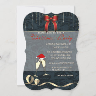 Invitation Lunettes élégantes, chapeau de Père Noël, nœud, so