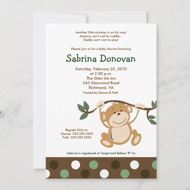 Invitation LUNKEY PLAY 5x7 Baby shower Brown/vert (Devant)
