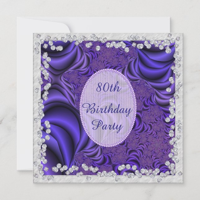 Invitation Luscious Lilac & Diamonds 80e fête d'anniversaire (Devant)