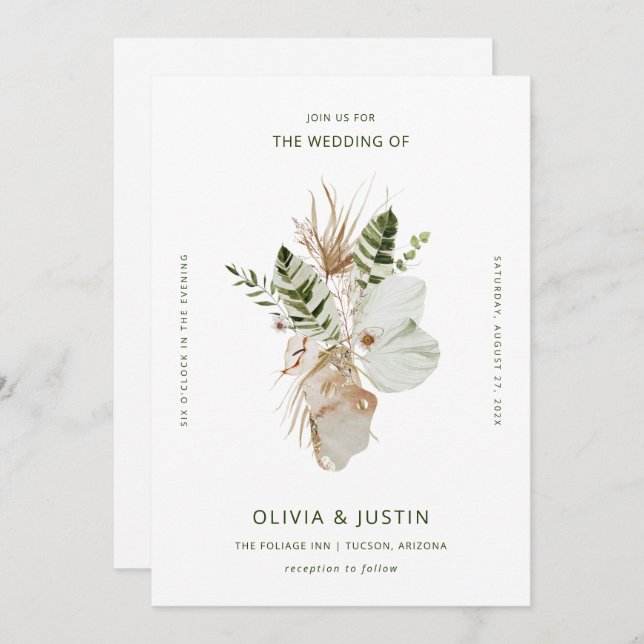 Invitation Lush Boho | Mariage botanique tropical (Devant / Derrière)