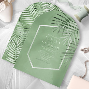 Invitation Lush Palm Leaf Mariage Moss Green Arch ID956