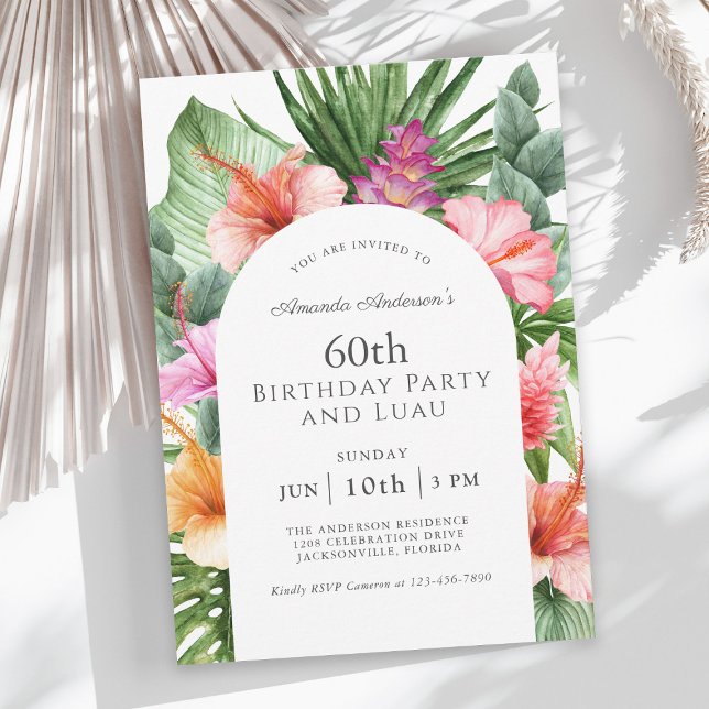 Invitation Lush Tropical Floral 60e anniversaire fête et Luau (Available as printed or paperless digital download invitations!)