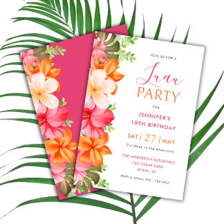 Invitation Lush Tropical Floral Luau Birthday Pink
