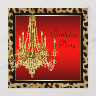Invitation Lustre Anniversaire Noir Rouge Léopard Or