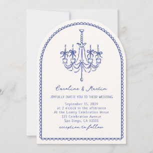 Invitation Lustre blanc, main bleu arc dessinée