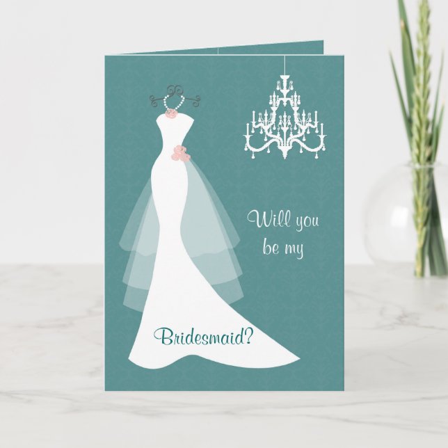 Invitation Lustre blanc mariage sur turquoise Bridesmaid (Devant)
