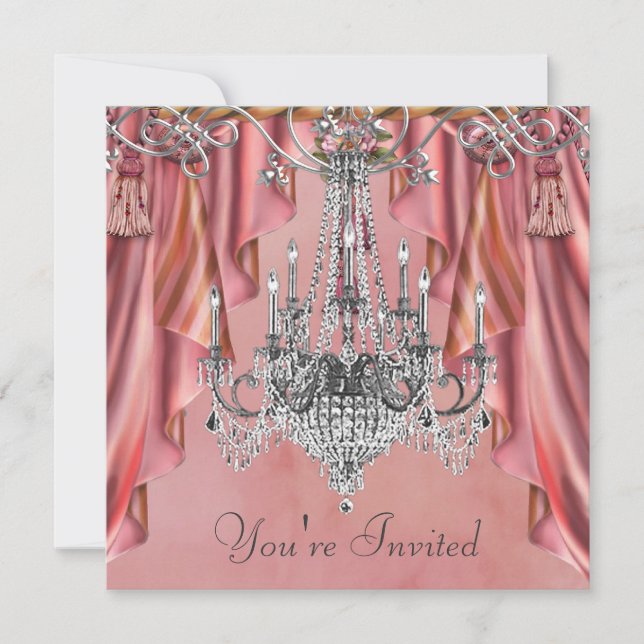 Invitation Lustre Corail Rose Chandelier Fête (Devant)
