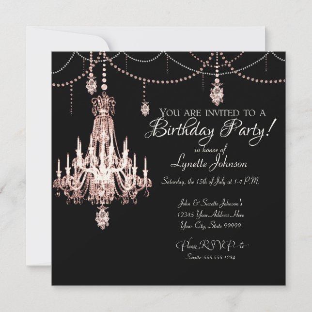 Invitation Lustre de fête d'anniversaire en cristal français  (Devant)