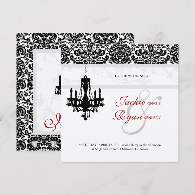 Invitation Lustre de mariage noir rouge argenté pour invitati (Devant / Derrière)