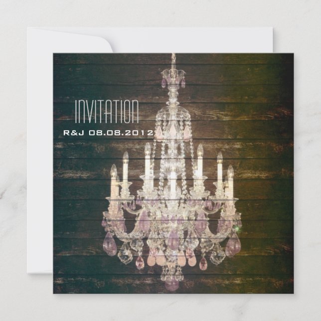 Invitation Lustre en bois de grange rustique pour mariage (Devant)