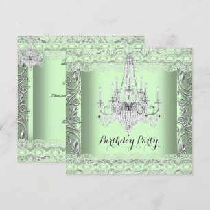 Invitation Lustre en Dentelle Vert Menthe Élégant pour Fête d